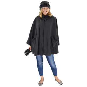 Le Moda Women's Ruffed collar Fleece Wrap with Matching Gloves and Hat - One Size Fits All at Linda Anderson. color_grey