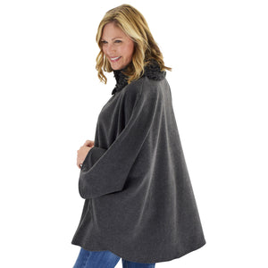 Le Moda Women's Ruffed collar Fleece Wrap with Matching Gloves and Hat - One Size Fits All at Linda Anderson. color_charcoal