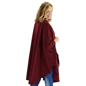 Le Moda Women’s Wrap with Integrated Pleated Scarf with Matching Gloves at Linda Anderson. color_wine