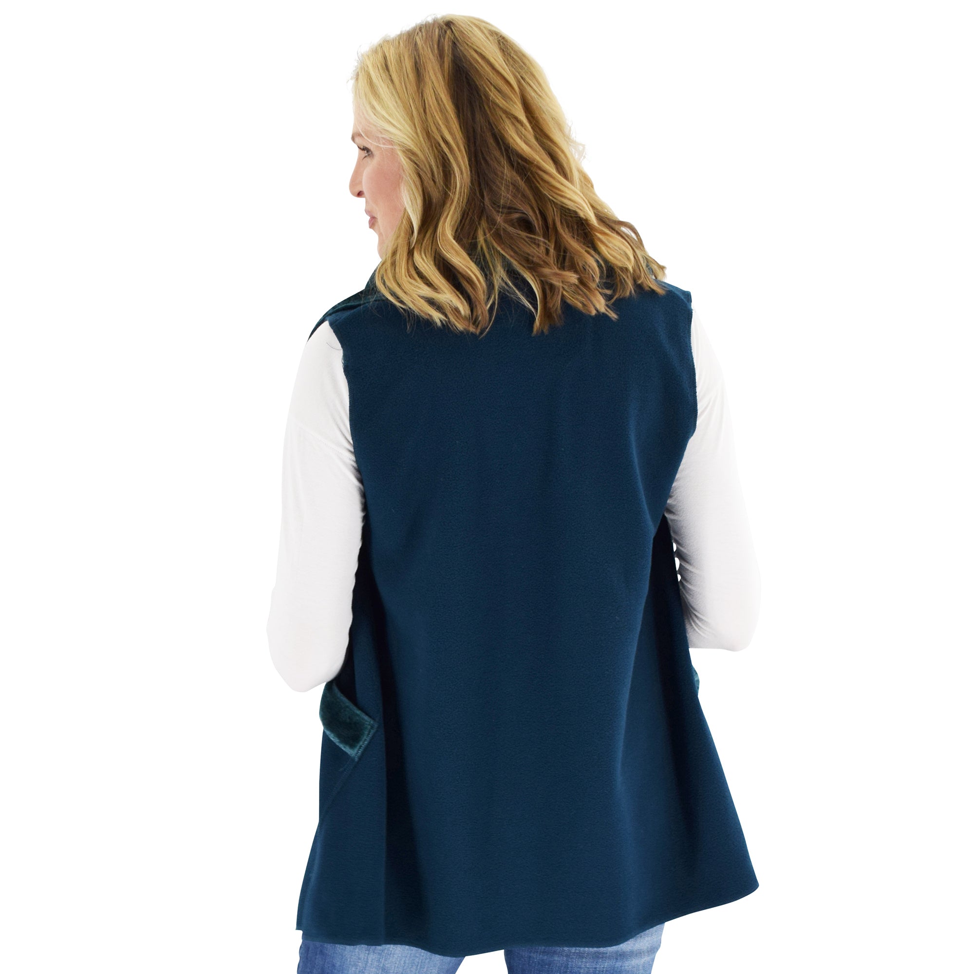 Le Moda Women's Trimmed Fleece Vest -  Fashionable Solid Color Long Fleece Vest for Women at Linda Anderson. color_dark_teal
