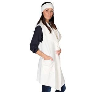 Le Moda Women’s Pocketed Open Front Fleece Vest  Cardigan with Headband at Linda Anderson. color_white