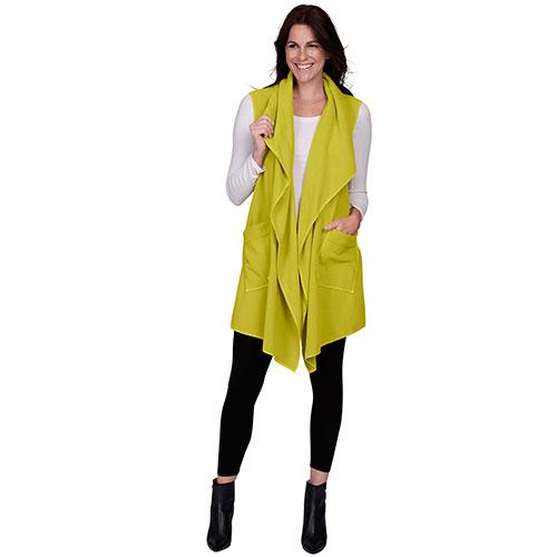 Le Moda Women’s Pocketed Open Front Fleece Vest  Cardigan - Lime at Linda Anderson
