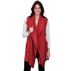 Le Moda Women’s Pocketed Open Front Fleece Vest  Cardigan with Headband at Linda Anderson. color_red