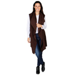 Load image into Gallery viewer, Le Moda Women’s Pocketed Open Front Fleece Vest  Cardigan with Headband at Linda Anderson. color_chocolate
