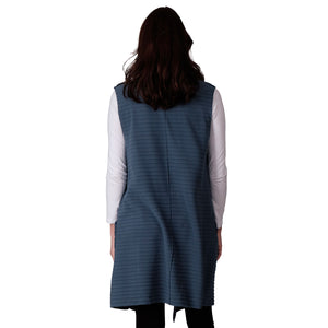 Le Moda Women's Sleeveless Pleated Open Front Fleece Vest Cardigan with Pockets at Linda Anderson. color_dusty_blue