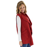 Load image into Gallery viewer, Le Moda Women&#39;s Sleeveless Pleated Open Front Fleece Vest Cardigan with Pockets at Linda Anderson. color_red
