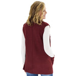 Load image into Gallery viewer, Le Moda Women&#39;s Sleeveless Pleated Open Front Fleece Vest Cardigan with Pockets at Linda Anderson. color_burgundy

