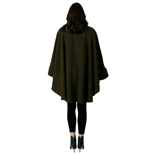 Fleece Wrap High Neck w/Big Button One Size Olive at Linda Anderson