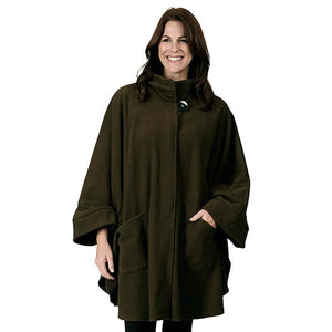 Fleece Wrap High Neck w/Big Button One Size Olive at Linda Anderson