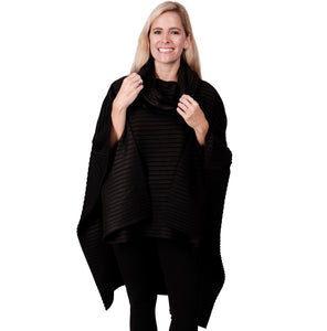 Le Moda Pleated Fleece Poncho with Shawl Collar at Linda Anderson. color_black