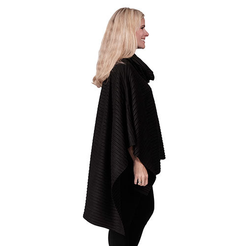 Le Moda Pleated Fleece Poncho with Shawl Collar at Linda Anderson. color_black