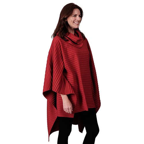 Le Moda Pleated Fleece Poncho with Shawl Collar at Linda Anderson. color_red