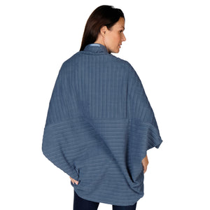 Le Moda Women's Plush Pleated Cozy Fleece Cocoon Cardigan - One Size Fits All at Linda Anderson color_dusty_blue
