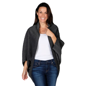 Le Moda Women's Plush Pleated Cozy Fleece Cocoon Cardigan - One Size Fits All at Linda Anderson color_charcoal