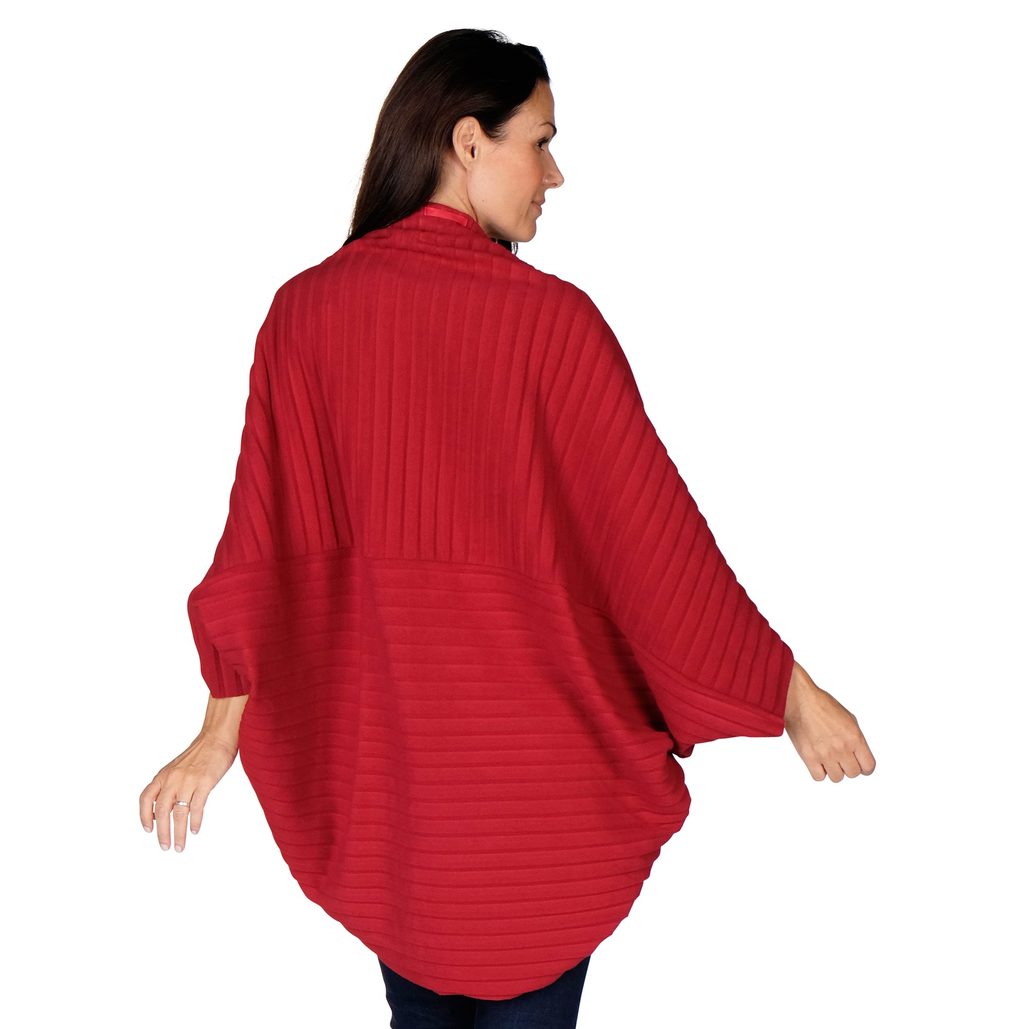 Le Moda Women's Plush Pleated Cozy Fleece Cocoon Cardigan - One Size Fits All at Linda Anderson color_red