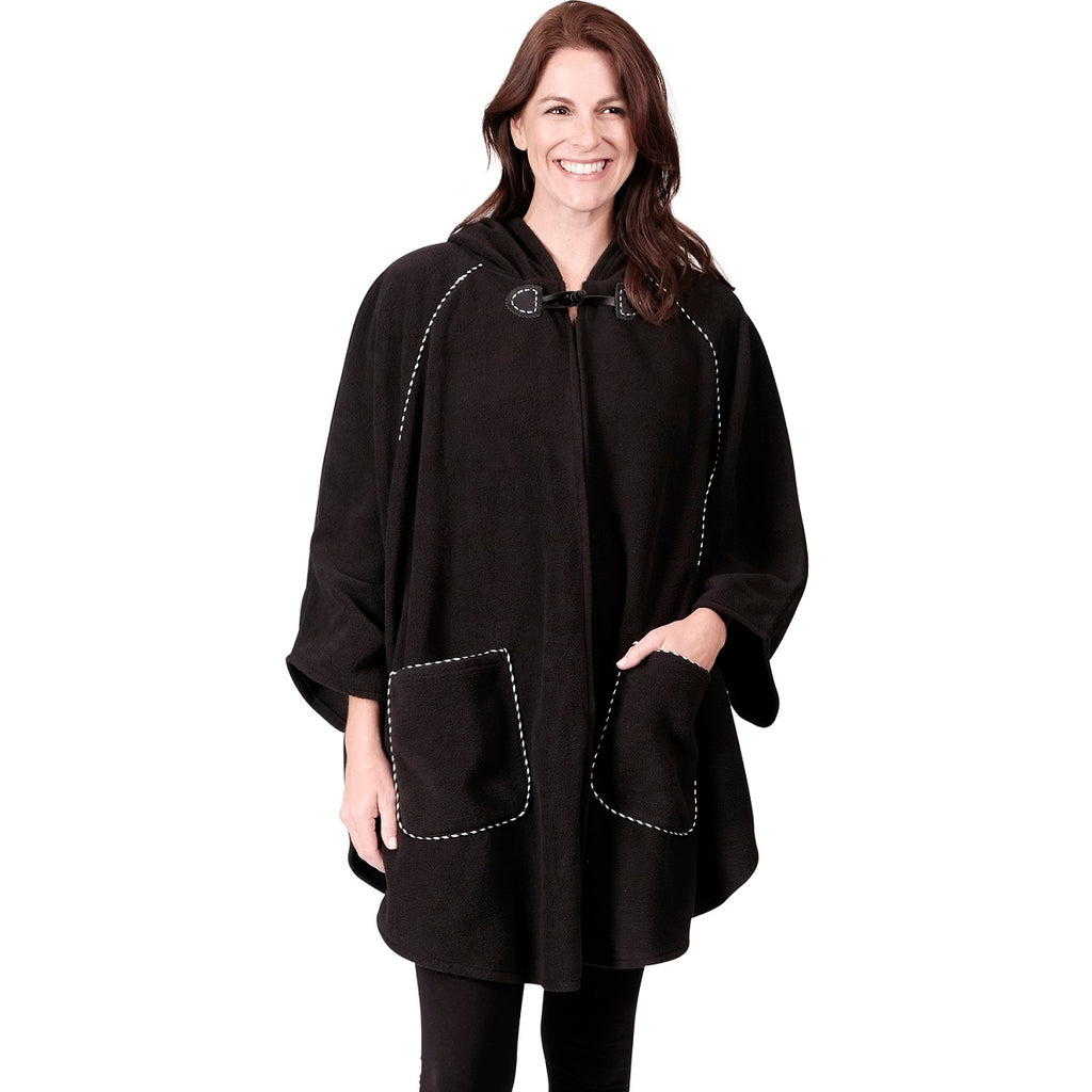 Fleece Wrap with Hoodie One Size Black at Linda Anderson
