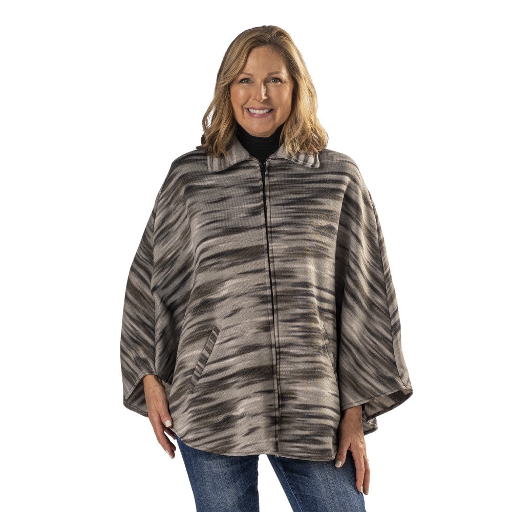 Grey Hooded Cape Coat Polar Fleece Poncho Jacket Short 
