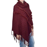Load image into Gallery viewer, Le Moda Womens Faux Fur Trim Knit Poncho Wine at Linda Anderson
