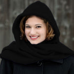 Load image into Gallery viewer, Fleece Womens Hooded Wraparound Scarf at Linda Anderson. color_black
