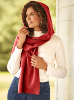 Load image into Gallery viewer, Fleece Womens Hooded Wraparound Scarf at Linda Anderson. color_red
