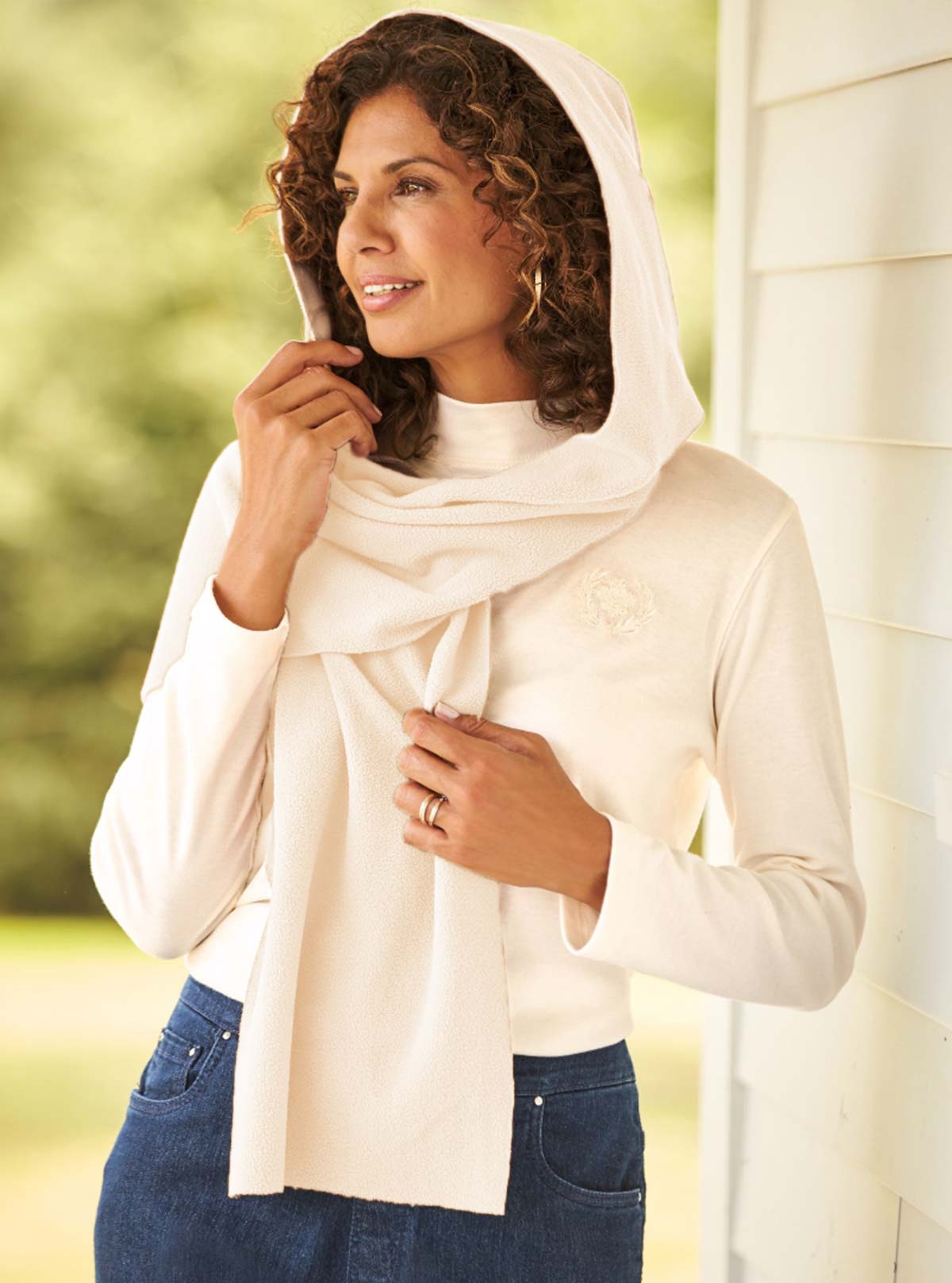 Fleece Womens Hooded Wraparound Scarf at Linda Anderson. color_white