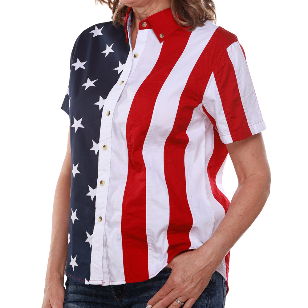 Women's 100% Cotton Stars and Stripes Short Sleeve Shirt