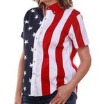 Load image into Gallery viewer, Women&#39;s 100% Cotton Stars and Stripes Short Sleeve Shirt
