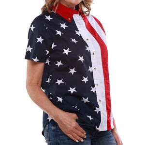 Women's 100% Cotton Stars and Stripes Short Sleeve Shirt