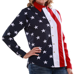 Women's 100% Cotton Stars and Stripes Long Sleeve Shirt