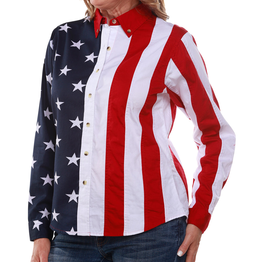 Women's 100% Cotton Stars and Stripes Long Sleeve Shirt