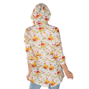 Red Floral Hooded Drawstring Raincoat