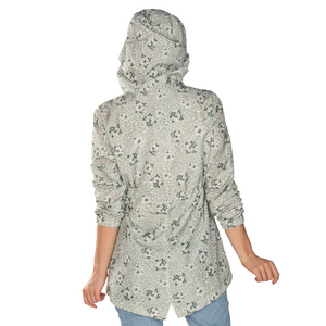 Sage Floral Hooded Drawstring Raincoat