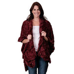Load image into Gallery viewer, Le Moda Soft Faux Fur Shawl Poncho - One Size at Linda Anderson. color_burgundy
