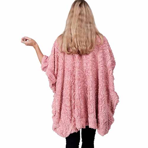 Le Moda Soft Faux Fur Shawl Poncho - One Size at Linda Anderson. color_rose
