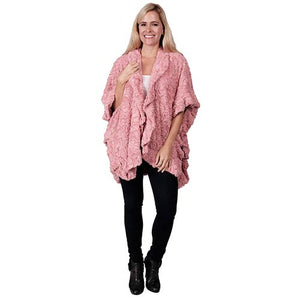 Le Moda Soft Faux Fur Shawl Poncho - One Size at Linda Anderson. color_rose