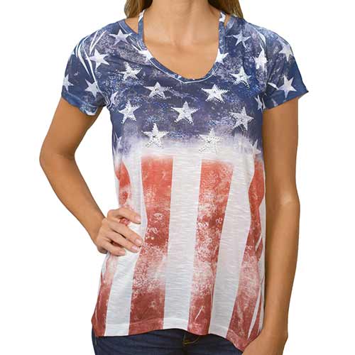 American Flag with Rhinestones Stars Shirt
