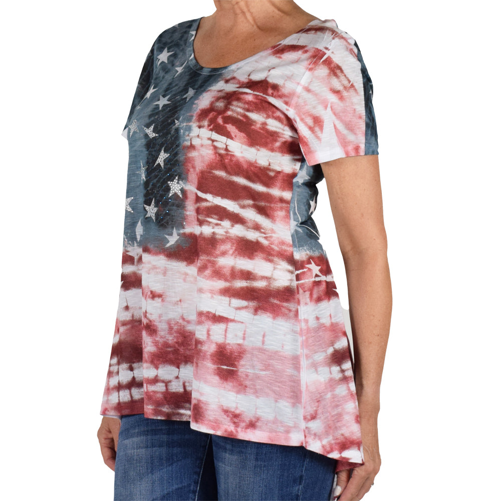 Women's Made in USA Tie-Dye and Rhinestones T-Shirt