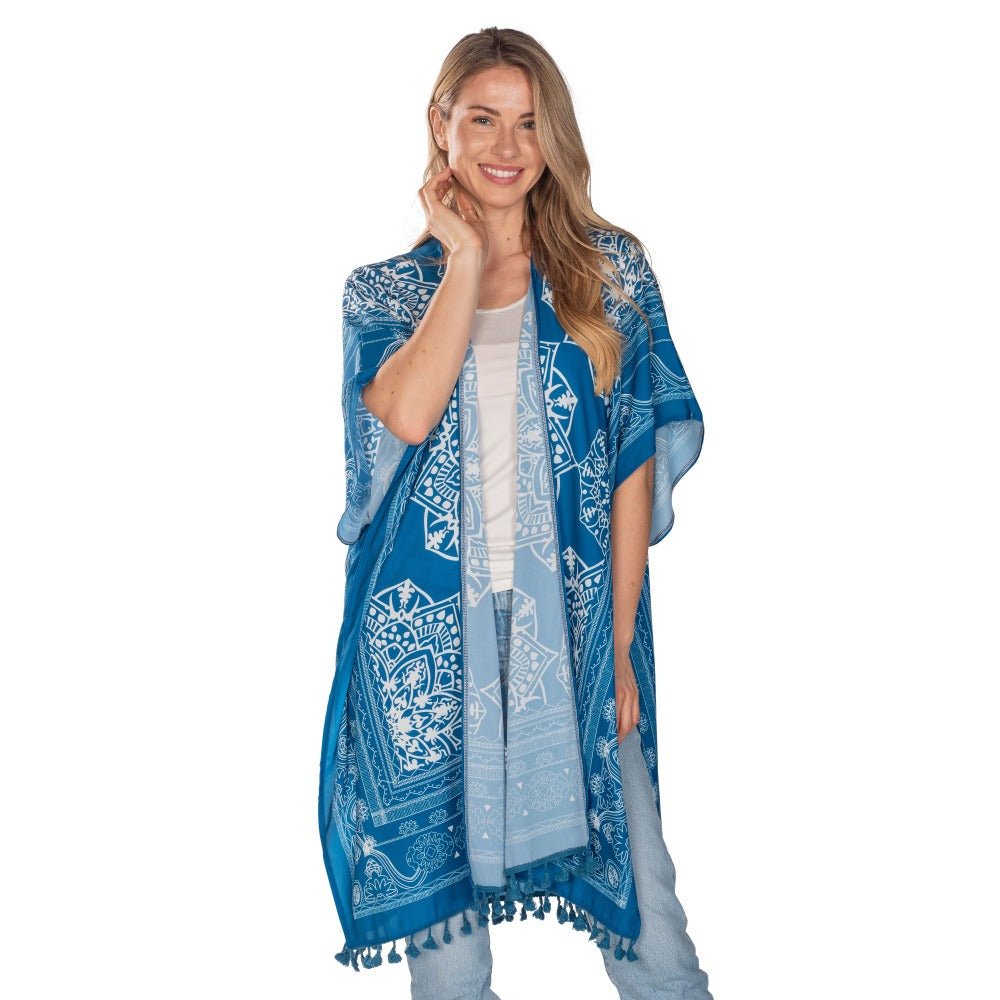 Teal Blue Tassel Kimono