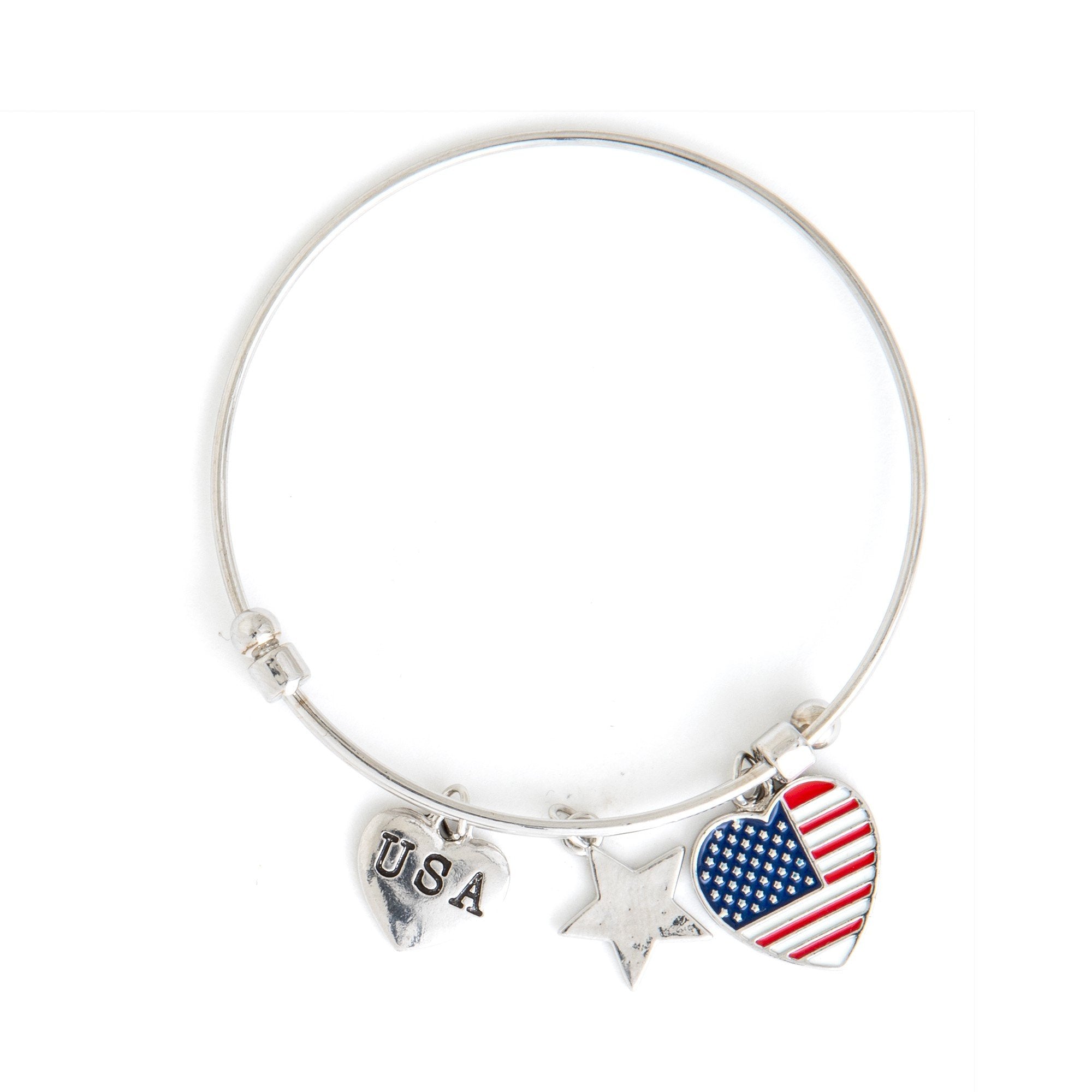 American Flag Stars and Stripes Charm Bangle Bracelet