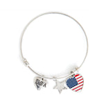 Load image into Gallery viewer, American Flag Stars and Stripes Charm Bangle Bracelet
