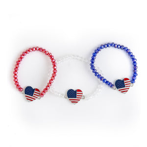 Crystal Bracelet with American Flag Heart Charm