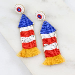 4th of July Fire Cracker Rocket Beaded Earrings - the flag shirt