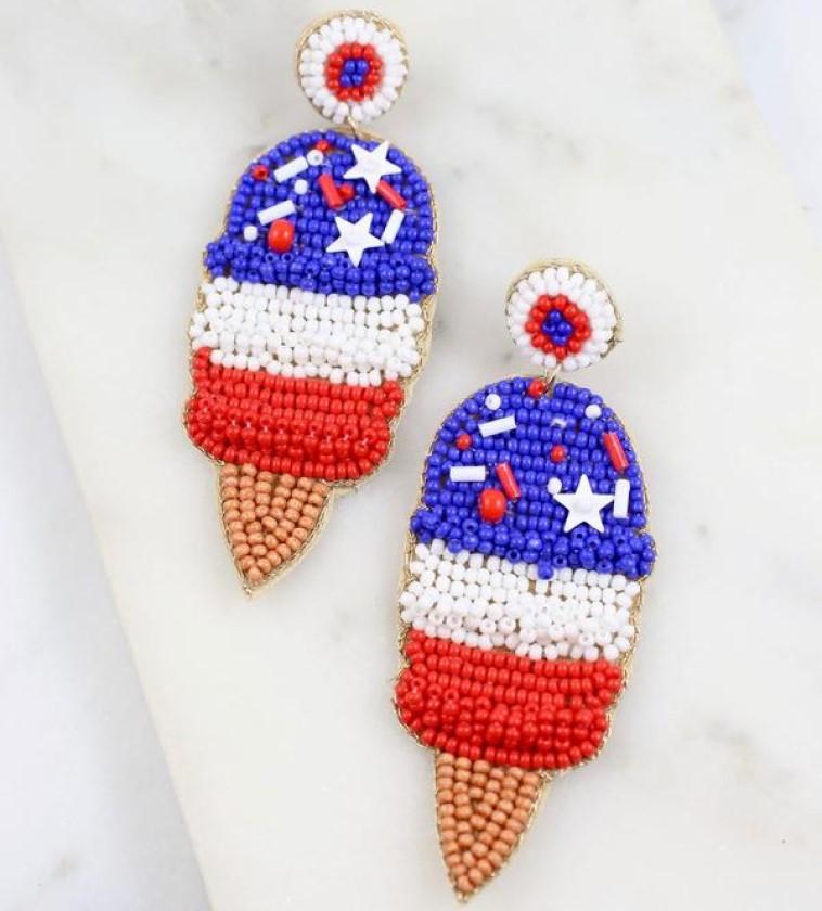 Constitutional Ice Cream Cone Beaded Earrings - the flag shirt